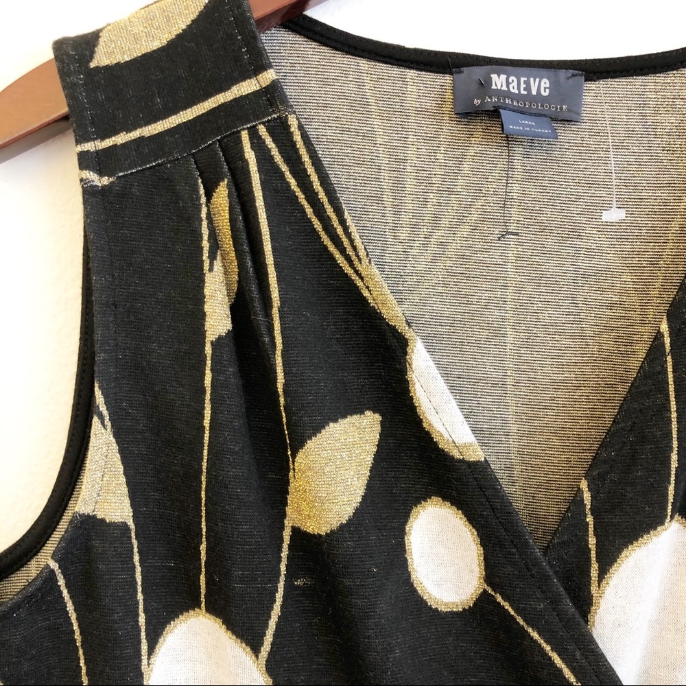 Anthropologie Black and Gold Wrap Top - Picture 5 of 17